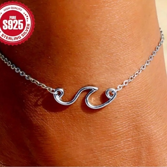 ♥️925 Sterling Silver Wave Ladies Anklet. - Picture 3 of 8